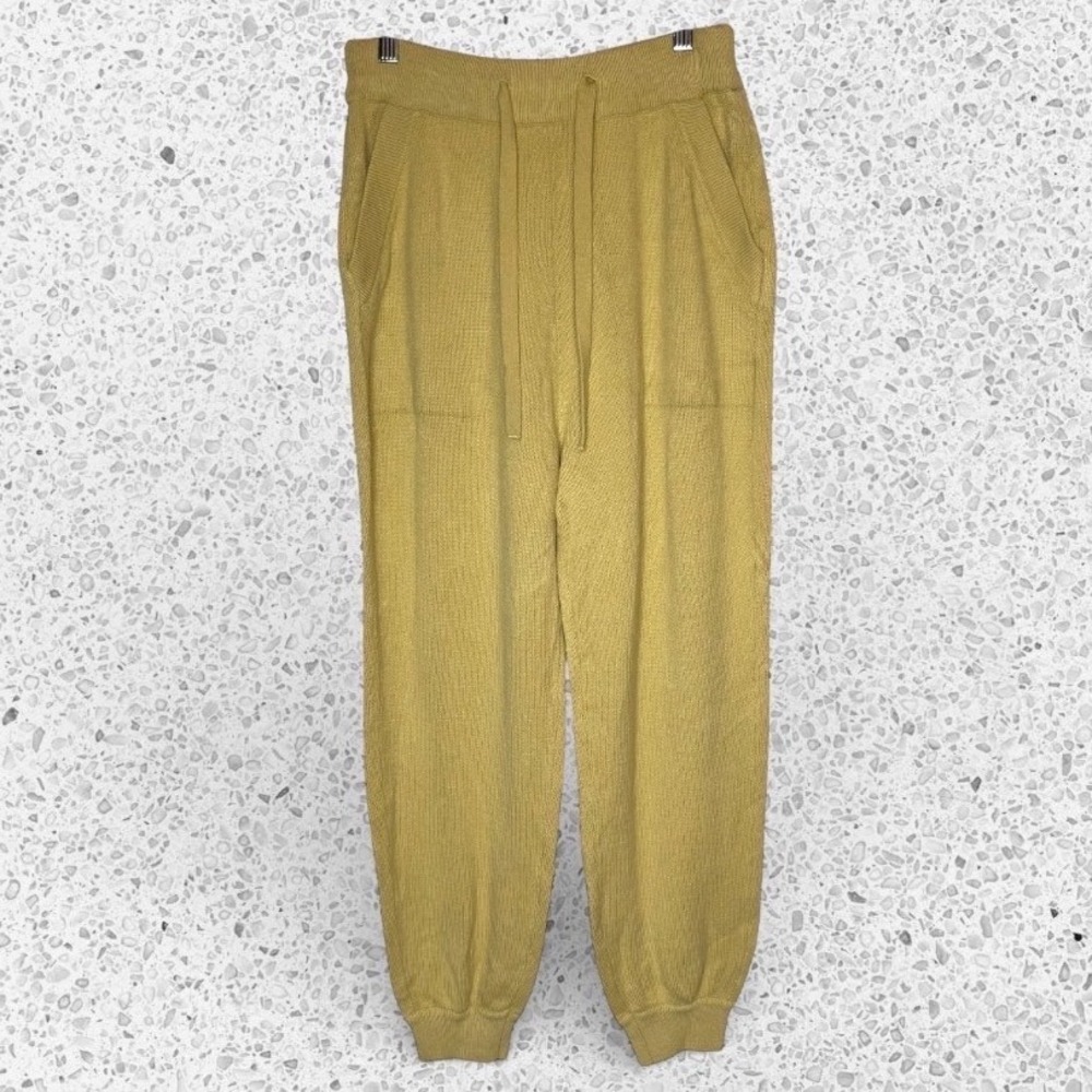 Caara Knit Joggers Wool Blend Pants Quiet Luxury Cozy Mustard Yellow size Medium